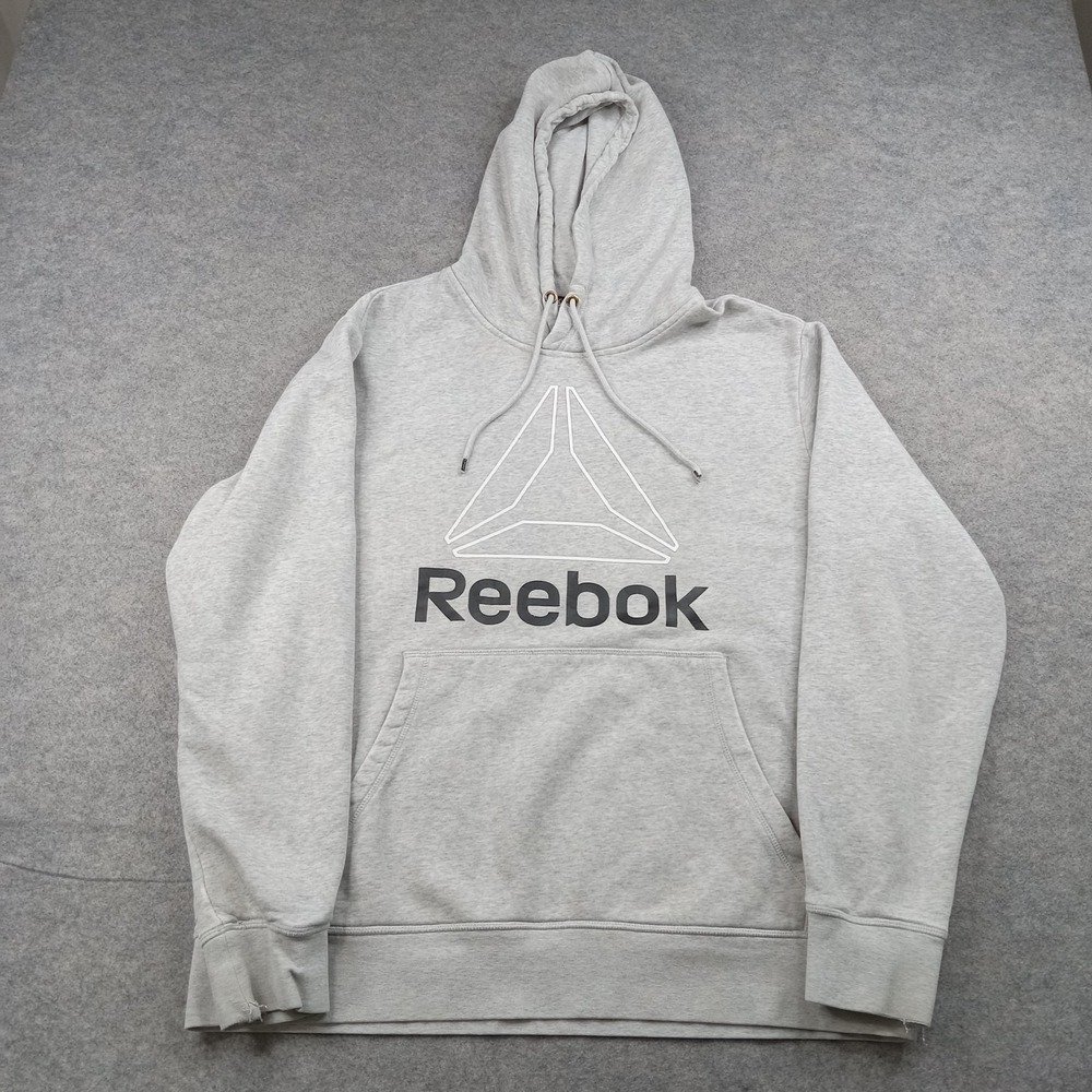 Reebok Hoodie Mens XL Fleece Pullover Sweatshirt Logo Kangaroo Pocket Sweater*
